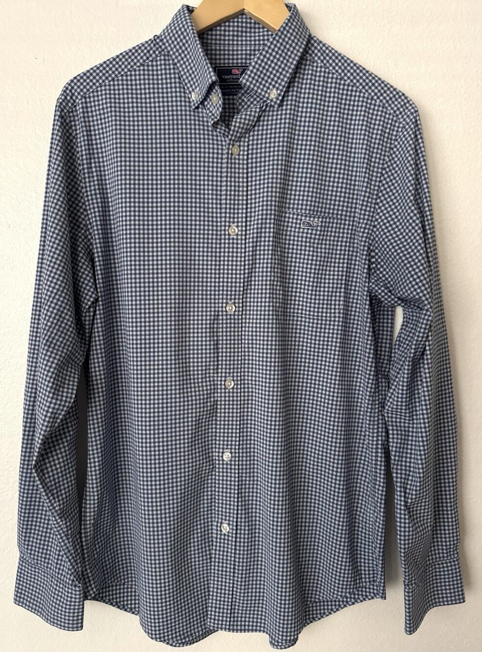 Vineyard Vines Shirt Classic Fit Tucker Mens M Blue Gingham Performance Nylon